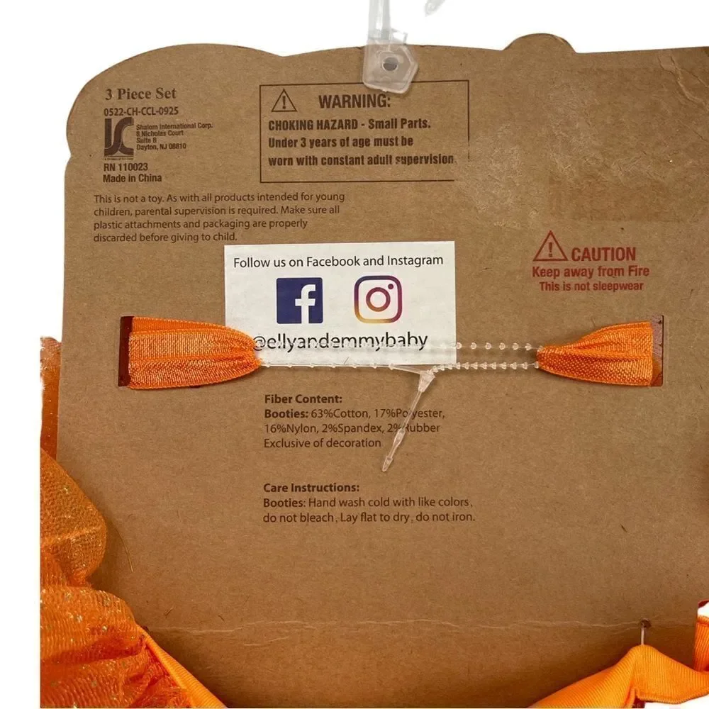 ELLY & EMMY 3 piece Baby Orange Pumpkin Fall Tutu Set 0 To 12 Month NWT